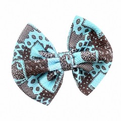 Blue & Brown Paisley Fabric Hair Bow Accessory for Women Teens Unisex