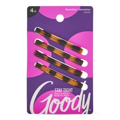 Goody Stay Tight Hair Barrettes, 4 Ct, Mock Tort, SlideProof Flat Clips, Comf…