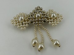 Women’s Hair Barrette Clip Ivory Gold Faux Pearl Dangle Beaded Elegant Accessory