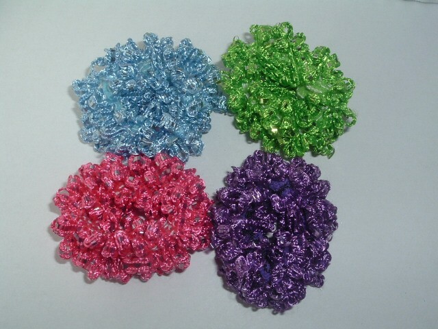 PINK PURPLE BLUE & GREEN ELASTIC PONYTAIL HOLDERS SCRUNCHIES
