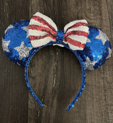 Disney Minnie Mouse Patriotic Sequin Ears Bow Headband Stars 36253645-0122