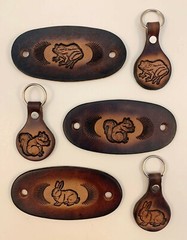Genuine Leather Hair Barrette w Stick & Matching Keyfob, Ponytail Holder, Animal