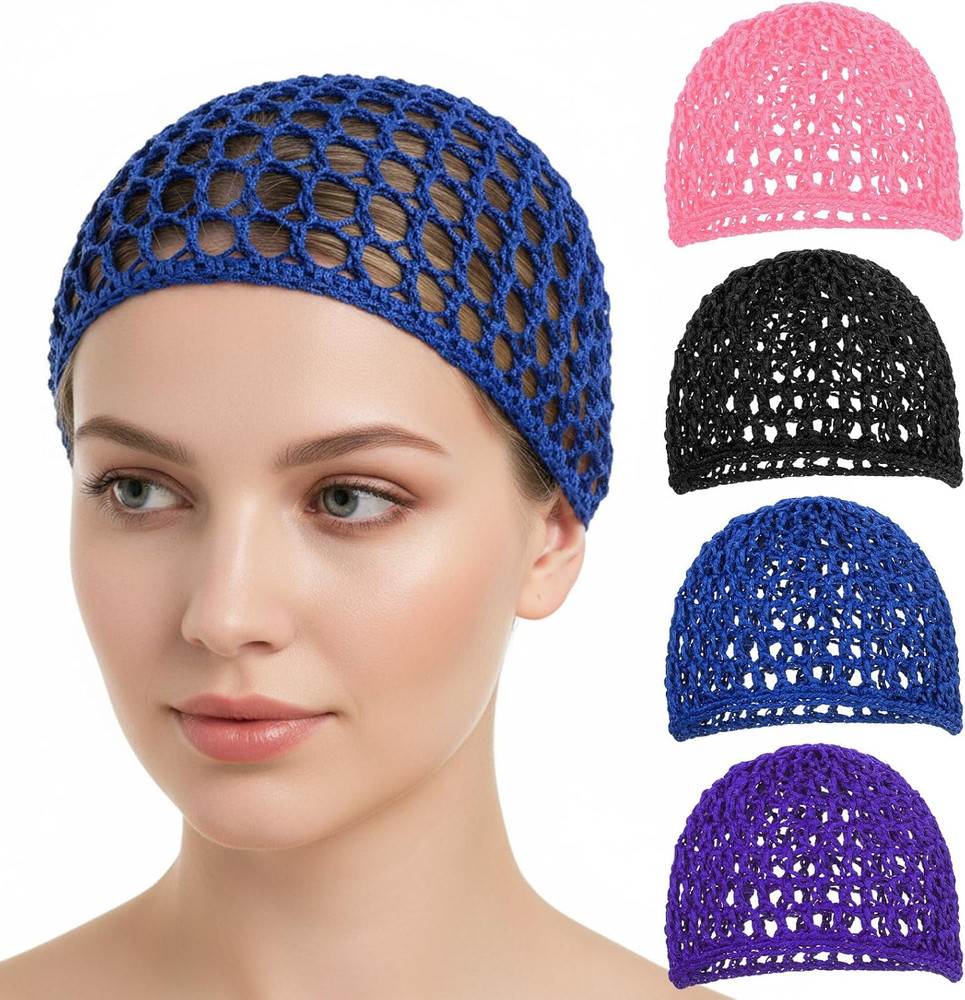 4 PCS Hair Nets for Sleeping, Mesh Crochet Hair Net Soft Rayon Knit Snood Hat
