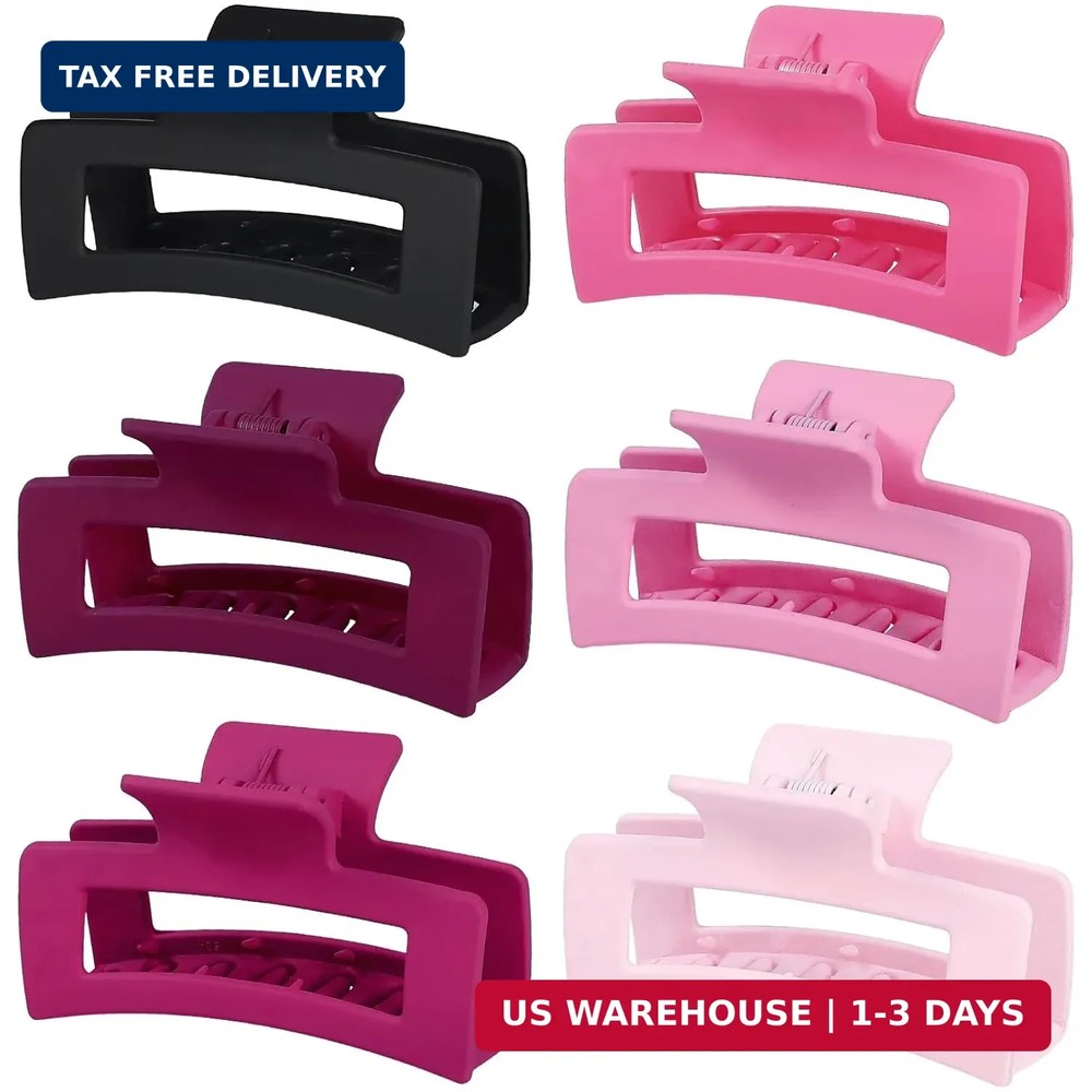 Sisiaipu 3.5 Inch Medium Hair Claw Clips 6 Pack Hair Clips for Women Square Rect