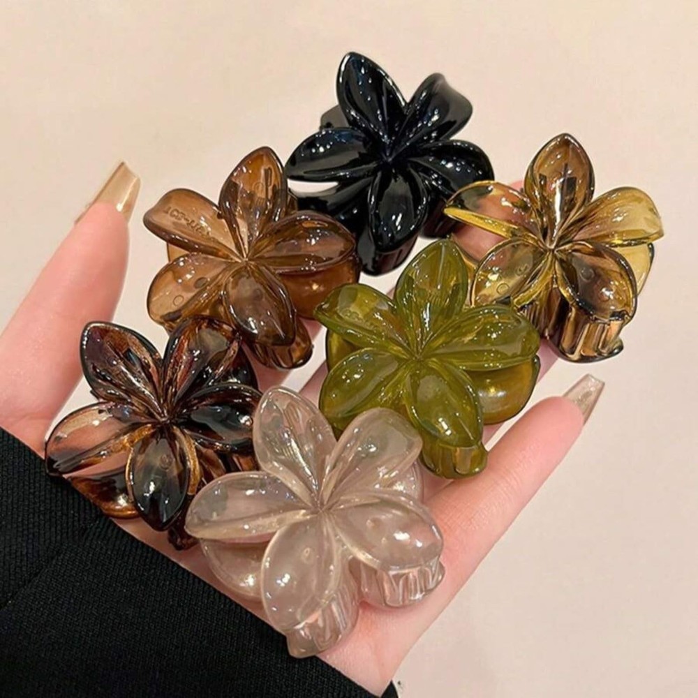 6 Pcs Small Flower Hair Claw Clips 1 Count (Pack of 6), Neutral Collection