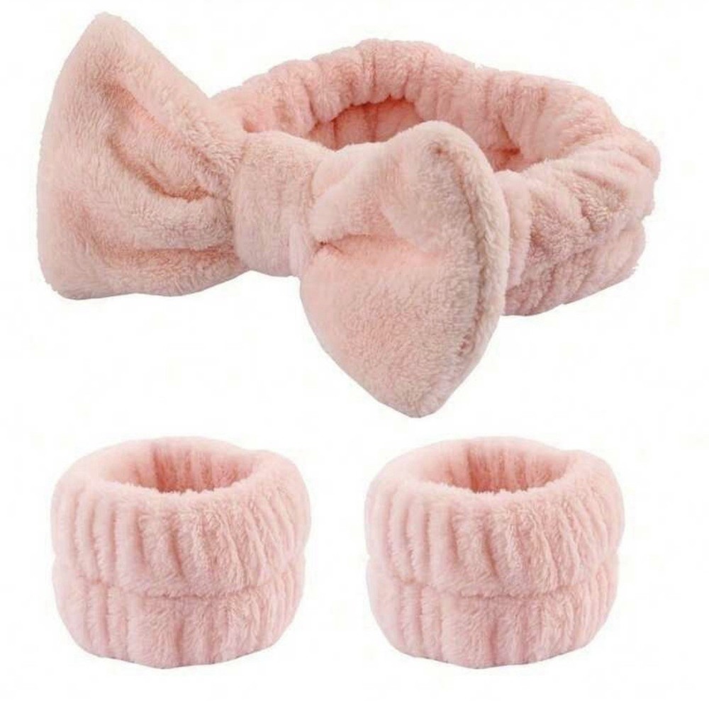 3-Piece Spa Headband & Wristband Set for Face Wash, Makeup & Skincare
