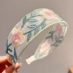 Elegant Embroidery Flower Hairband for Women Sweet Chiffon Hair Decorate.