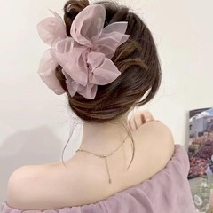 Elegant Mesh Tulle Hair Claws with Large Bowknot – Chiffon Hair Clips for Thi…