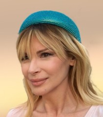 Padded 1.5” Headband with Aquamarine Rhinestone Aluminum Mesh Overlay Handmade