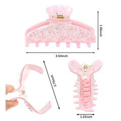 KEUKORZ 2 PCS Acrylic Rhinestone Claw Clips 1 Count (Pack of 2), Pink,White