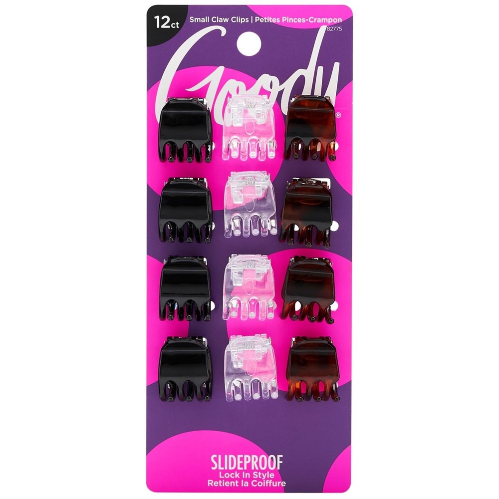 Goody Small Basic Half-Claw Hair Clips, 12-Count – 3-Prong Claw Clips for All Ha