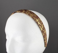 Brown Gold floral headband 1 1/8″ wide brocade flower fabric covered hair band