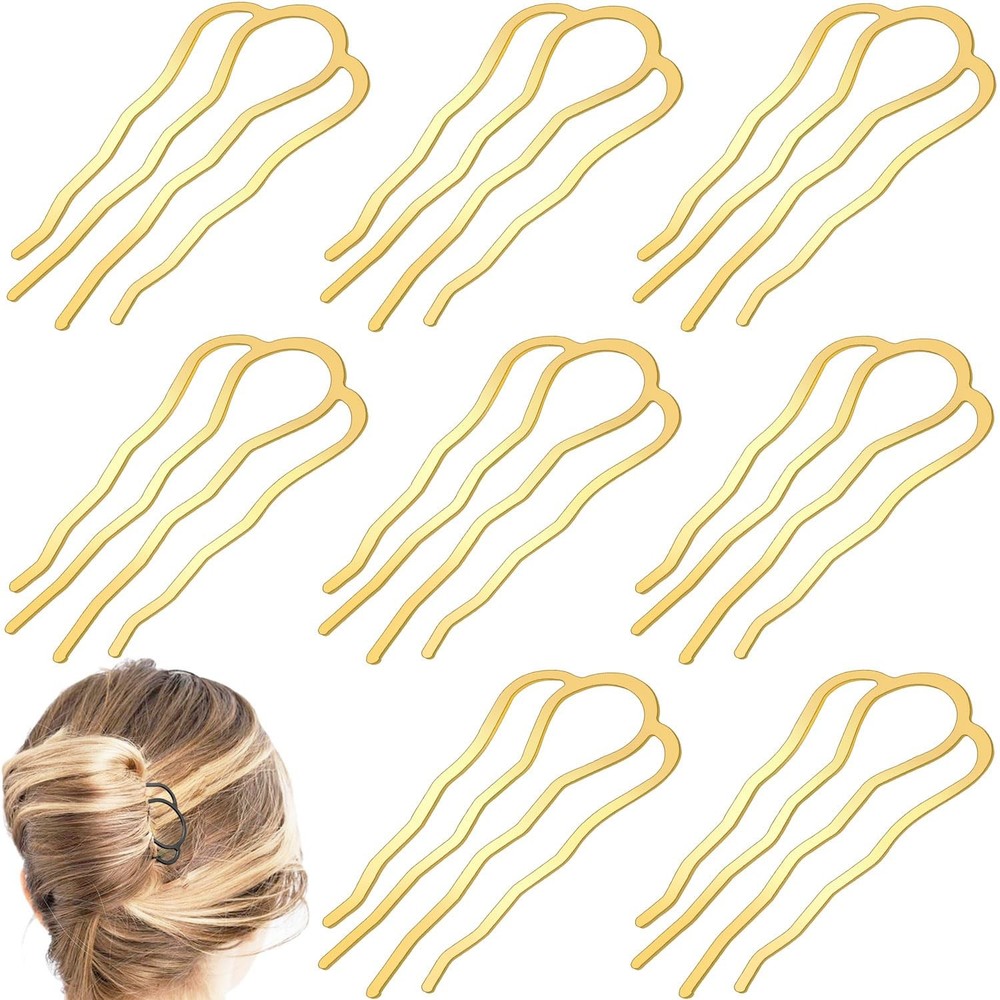 8 Pieces Hair Side Combs, Metal Fork Clip 1 Count (Pack of 8), Gold