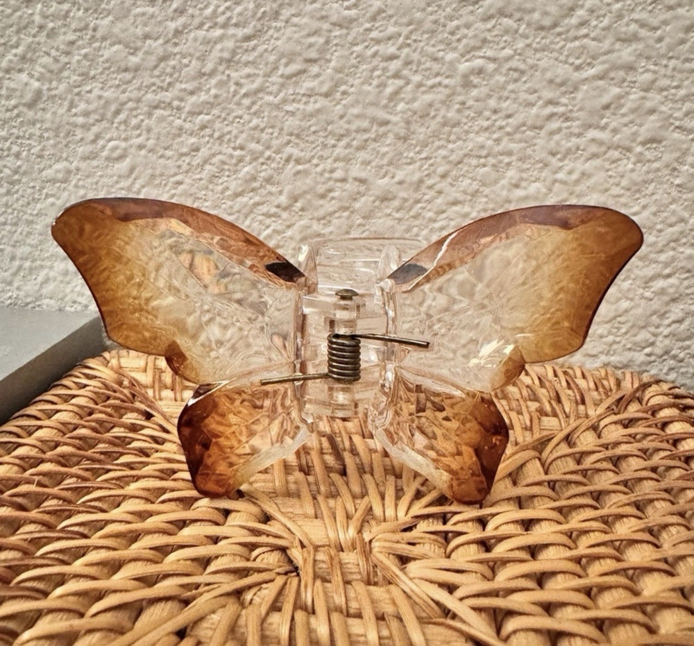 Butterfly Claw Clip Hair Accessory for Women, Clear & Brown Plastic