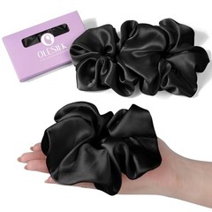 Silk Scrunchies Oversized 100% Mulberry: Large for 1 Count (Pack of 2) Black