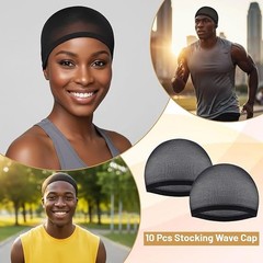 10PCS Wave Cap Stretchy Stocking Wig Cap Hair Net For Men Women Black