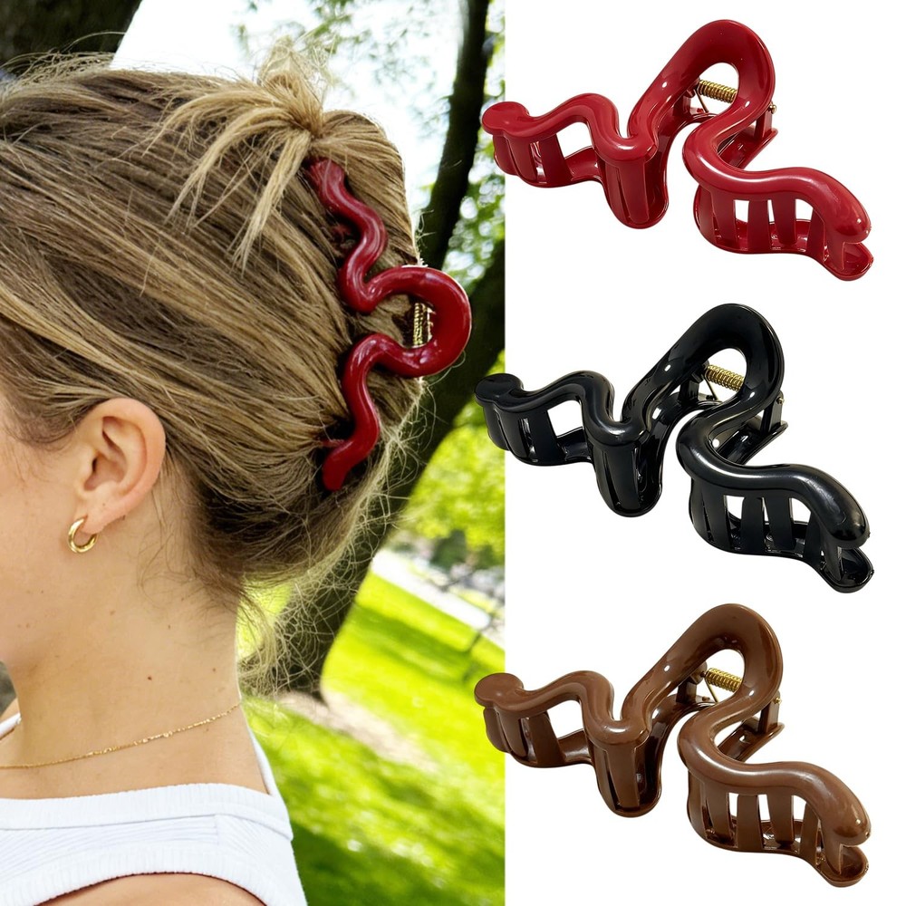 3Pcs Soft Silicone Hair Clips for Thin 1 Count (Pack of 3), Black, Red, Brown