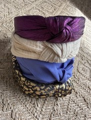 Lot of 4 Padded Knotted Headbands – Metallic, Animal Print & Solid Colors.