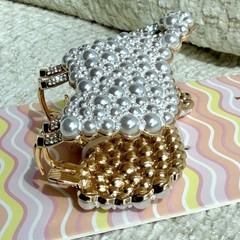 Piper K Sheep Hair Claw Clip Metal Faux Pearl Sparkle Farm Life Lamb White Gold