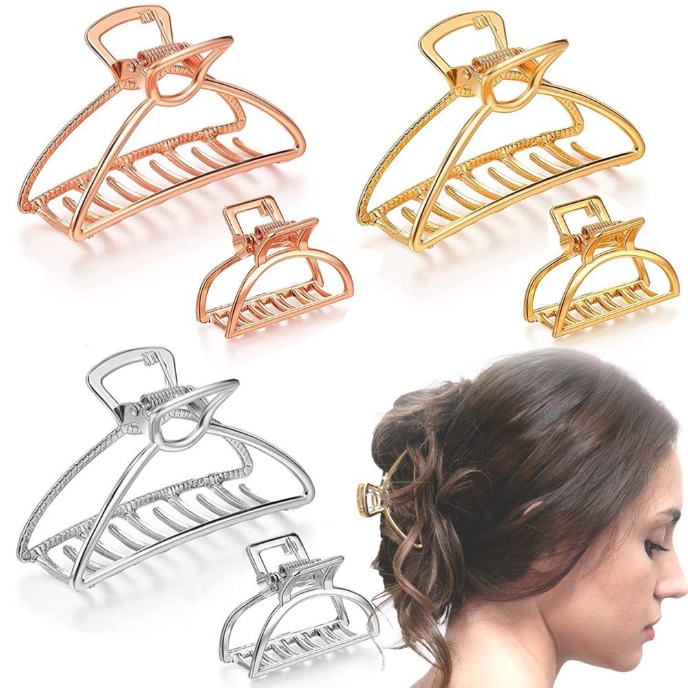 6 Packs Metal Hair Claw Clips, Lady 1 Count (Pack of 6), Triangle Large&Mini