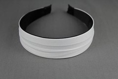 Cream Black headband scrunched pleated fabric covered hair band 1.25″ wide