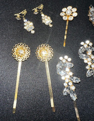 Hair Clips Pins Lot 11 elaborate Pearl Rhinestones Flower Star clip on earrings
