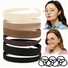 8Pcs Plastic Thin Headbands Hair Loop + 20Pcs Black Hair Ties Set for women Girl