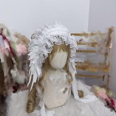 Woman Ruffles Headband with wing Gothic Lolita Headpiece for Lolita JSK Dress