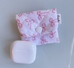 Candy White Pink Bow Print Fabric Scrunchie & Matching Quilted Pouch for Women