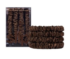 SLIP Set of 4 Slip Silk Skinny Scrunchies Dark Brown 100% Mulberry, Anti-Crease