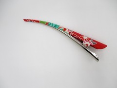 Kawaii Red Girls Kimono Hair Clip 130mm Long Metal Upcycled Silk Hair Stick