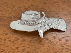 Silver tone Cowboy Hat Hair Barrette Clip Vintage Gorgeous