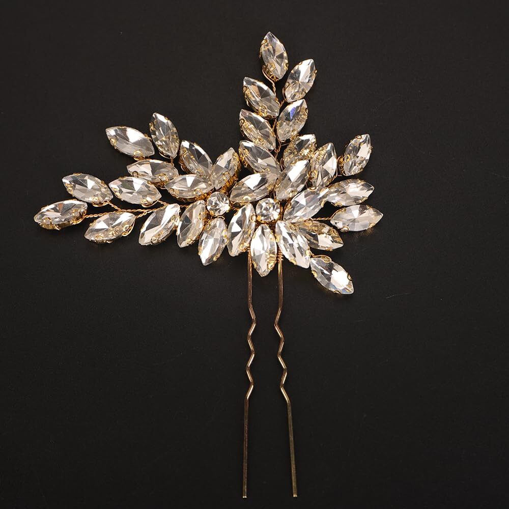 Bridal Teardrop Rhinestone Hair Pins Gold Crystal Wedding Headpiece Accessory