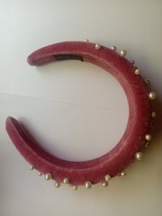 Handmade Elegant Pink Velvet Headband with Pearls Unique Luxury Hair Accesssory