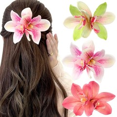 Qojai Orchid Hair Clip – 3 Pcs Floral 1 Count (Pack of 3), Pink,Red,Green