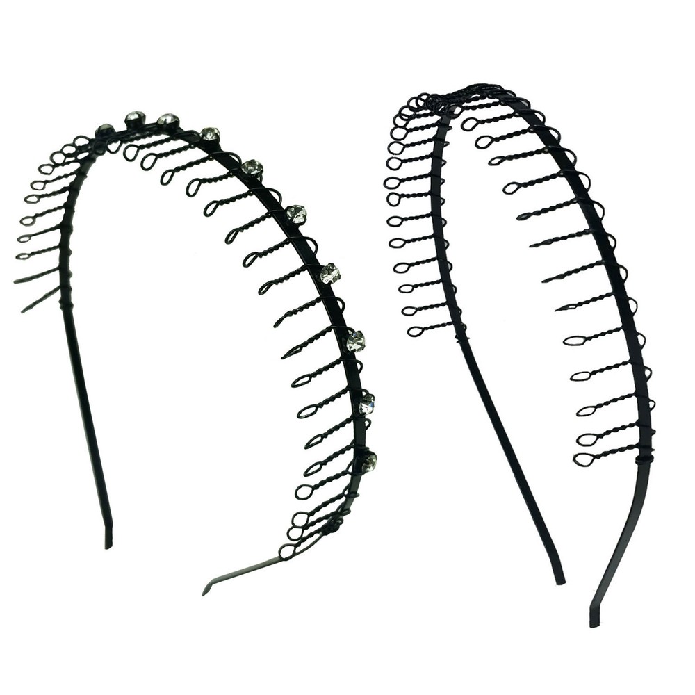 2 PCS Comb Headband Metal Wire Teeth with Crystal Rhinestones & Plain Assorted