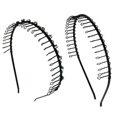 2 PCS Comb Headband Metal Wire Teeth with Crystal Rhinestones & Plain Assorted