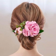 Flower Hair Clip Elegant Hair Accessory Wedding Party Daily Wear Pink Girl