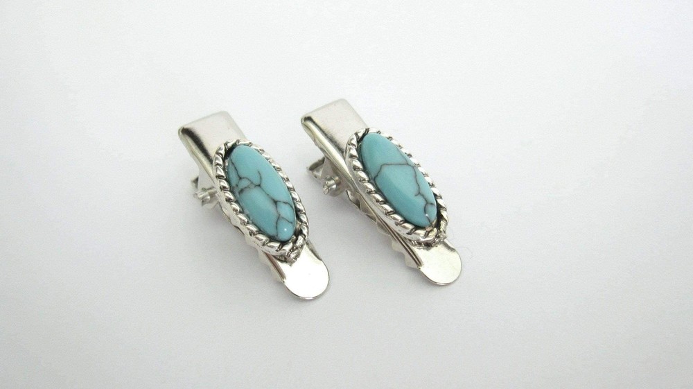 2 extra small tiny metal turquoise blue stone alligator hair clip fine thin hair