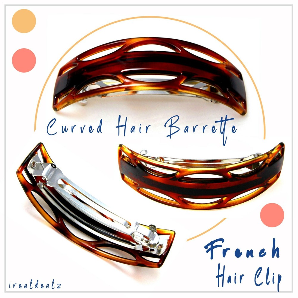 MADE IN FRANCE Quality Celluloid Tortoise Shell Medium Barrette Hair Clip T14