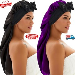 Bonnet Sleep Cap Long Satin Night Cap For Braids Curly Hair Silk 2pc Extra Large