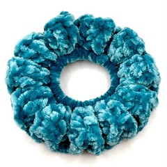 Aqua Plush Crochet Velvet Scrunchies, Durable, Soft Polyester