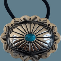Western Cowgirl Concho Hair Tie, Silver Tone & Faux Turquoise