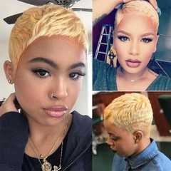 Short Blonde Pixie Human Hair Wigs for Women None Lace Fashion WIGS