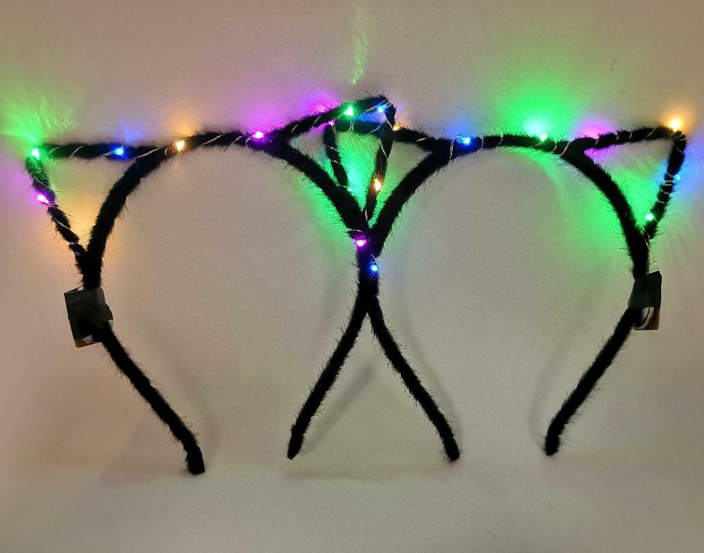 2X LED Light Up Black Cat Ears Headbands Luminous Multiple Light Color Patterns