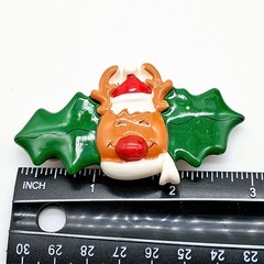 Vintage Christmas Hair Barrette Reindeer Holly Leaves Ponytail Made In Taiwan