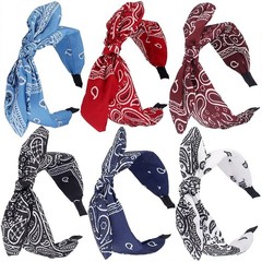 6Pcs Paisley Knotted Bow Headbands with Removable Rabbit Ears – Top Knot & Turba