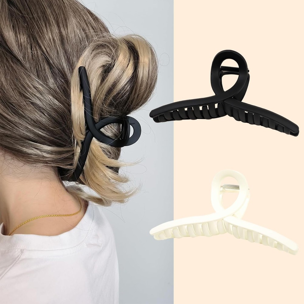 2 PCS Large Matte Hair Claw Clips, 6 Inch Extra Big Black and White