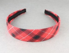 red black plaid headband 1 1/8″ wide tartan fabric covered hair band