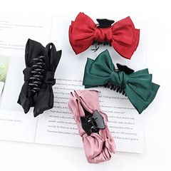 4 Pack Satin Large Bow Hair Claw Clips Red Black Black, Red, Green and Pink